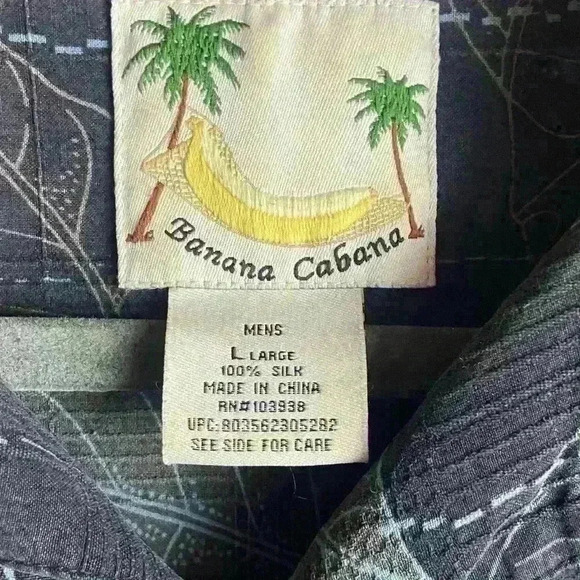 Banana Cabana Hawaiian Mens Size Large Black Floral Silk Button Up Trave… - Picture 6 of 6